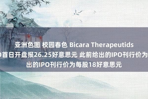 亚洲色图 校园春色 Bicara Therapeutids Inc好意思国IPO首日开盘报26.25好意思元 此前给出的IPO刊行价为每股18好意思元