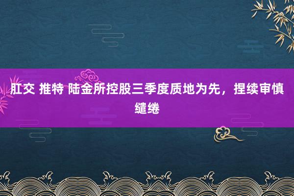 肛交 推特 陆金所控股三季度质地为先，捏续审慎缱绻