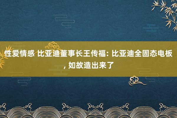 性爱情感 比亚迪董事长王传福: 比亚迪全固态电板， 如故造出来了