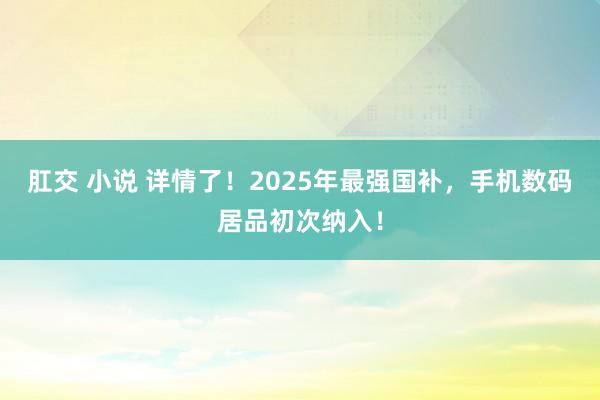 肛交 小说 详情了！2025年最强国补，手机数码居品初次纳入！